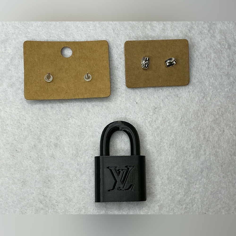 LV Black Plastic Padlock Mickey Mouse Earrings Set - Picture 2 of 4